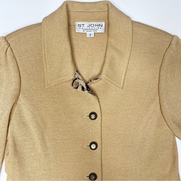 St. John Knit Button Front Blazer Tan 2 - Picture 2 of 8
